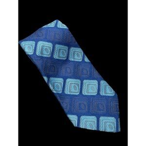 Vintage Villa Di Oro Neck Tie Italy 4" Wide Geometric Pattern Blue On Blue